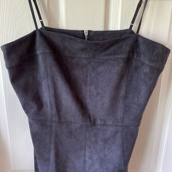 Naked Zebra Dress Women’s Large Mini Black Suede 3/4 Zip Spaghetti Strap - Picture 4 of 10